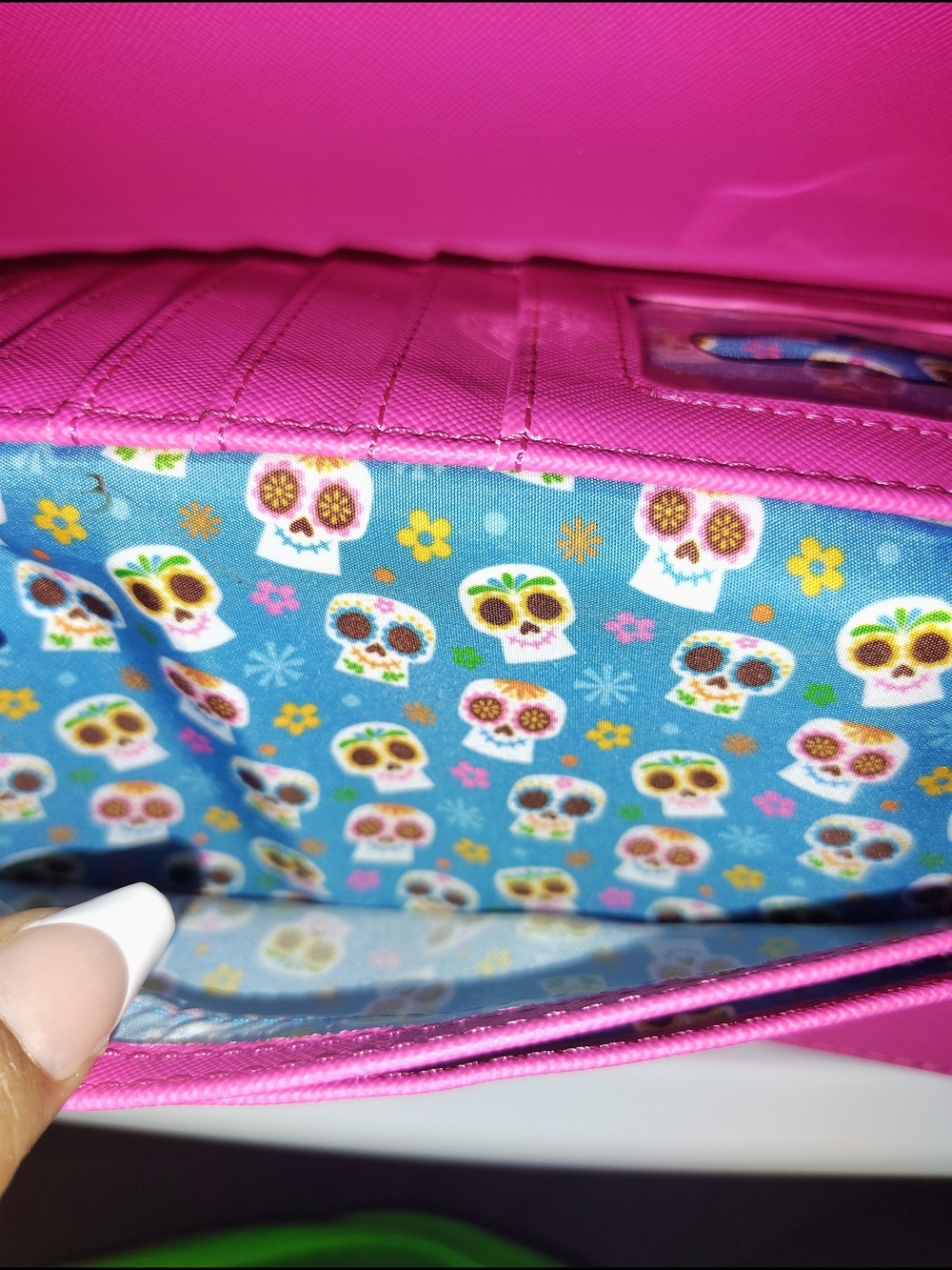 Loungefly Hot Pink Wallet with Blue Skull Lining